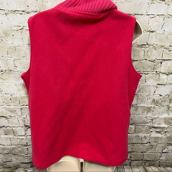 Lands End Pink Fleece Ribbed Mock Neck Zip Up Vest - Picture 4 of 5